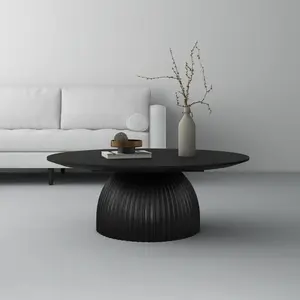 Black/White Modern Round Coffee Table, 35.4 inch White Drum Design, Contemporary Minimalist Living Room Table