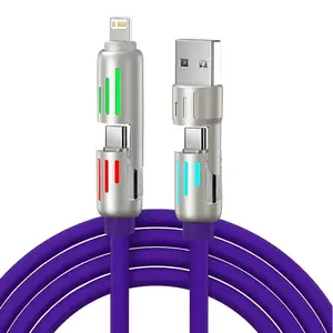 240 Light Beam Four-In-One New Type-C Fast Charging Data Cable, Dual Charging Ports iOS Compatible, High-Speed Charging Data Line, Lightning