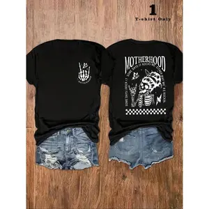 Women's Skull & Butterfly Print Short Sleeve Tee, Casual Graphic Round Neck T-Shirt for Daily Wear, Graphic Tees, Ladies Clothes for All Seasons 90S Clothes, Fall Outfits Black Shortsleeve