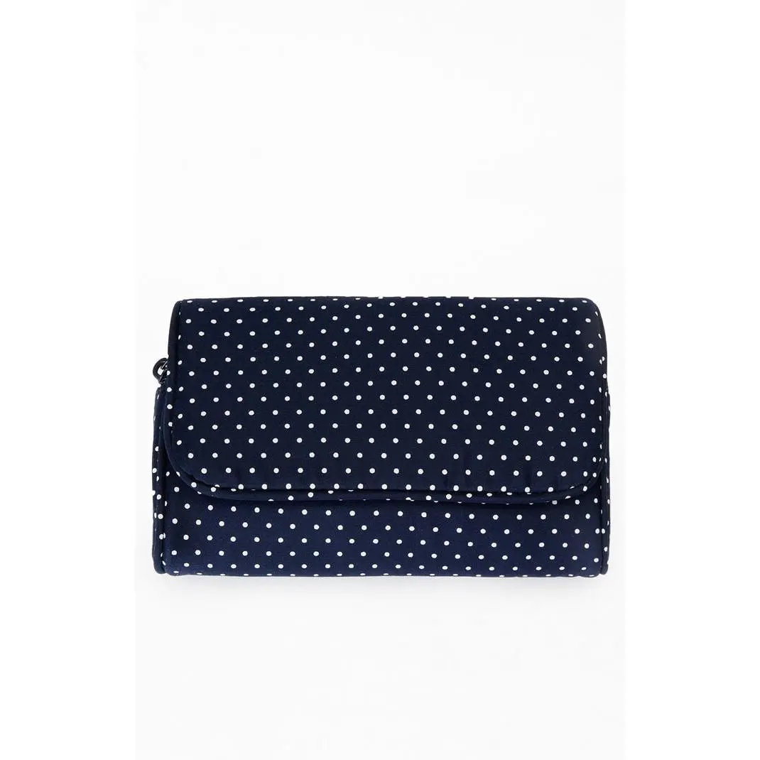 John Galt Women's Navy Polka Dot Cosmetic Bag
