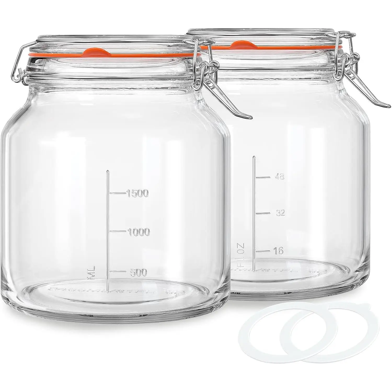 2-Pack 79 Oz Glass Jars with Lids (2350 ml), 0.6 Gallon Mason Jars Wide Mouth with Sealing Lids, Glass Pickle Jars for Food Storage, Cookies, Fermentation, Kombucha (Includes 2 Spare Sealing Rings)