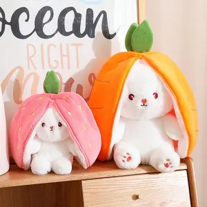 Cute Strawberry Bunny Plush Toy Super Soft Fluffy, Kawaii Stuffed Animal Gift for Kids Girls Hug Pillow Bed Decoration Birthday Present Furry Friends Plush Doll