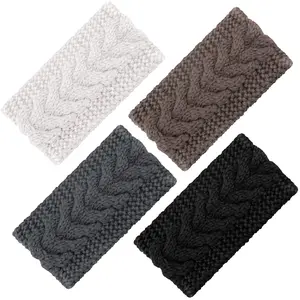 4 count Winter Ear Warmers Headbands Women Warm Knitted Headband Braided Crochet  Wraps for Girl (Khaki, Dark Grey, Beige, Black)