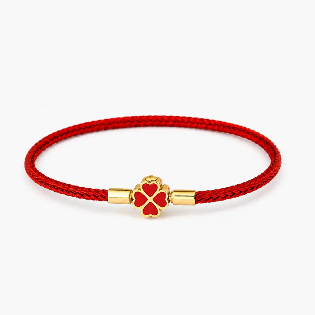 Women's Minimalist 3mm 4-Leaf Clover Stainless Steel Wire Rope Bracelet - Enamel Lucky Charms, Waterproof Braided Cord, All Seasons Everyday Wear Female Costume Jewelry Gift