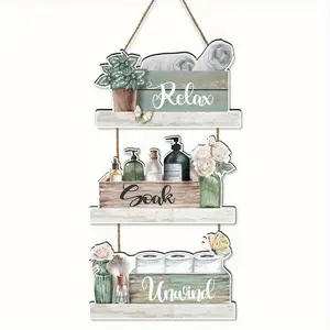 Wooden Wall Hanging Decor Set, 3-Piece Bathroom Shower Room Decoration, Easy Breathing Bath Accessory, Stylish Home Essentials