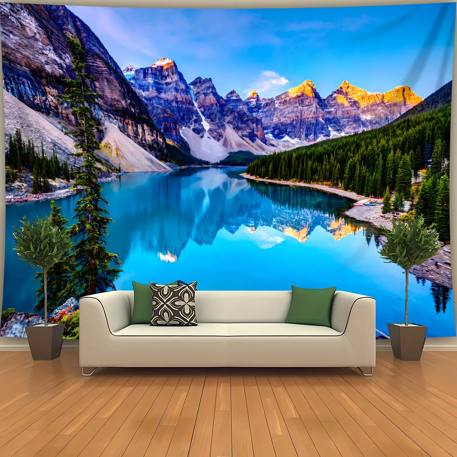 Trending Extra-Large Landscape Lake and Mountain Scenery Wall Tapestry - Polyester Woven Hanging Fabric for Bedroom, Living Room Decor - No Installation Required