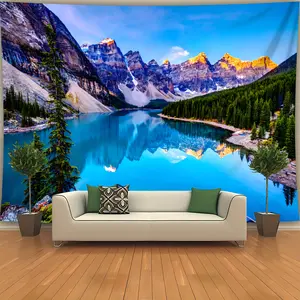 Extra-Large Landscape Lake and Mountain Scenery Wall Tapestry - Polyester Woven Hanging Fabric for Bedroom, Living Room, Office, and Party Decor - No Installation Required