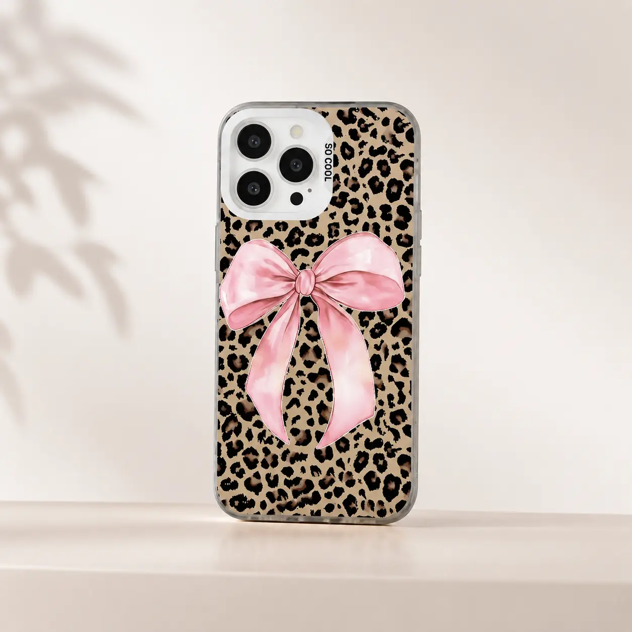 TPU Smartphone Case - Aesthetic, Lightweight, Soft, Shock-Resistant Handheld Cellphone Device Cover for iPhone 11/12/13/14/15/16/17 Pro Max/Plus, iPhone15 Pro (Pink Bow, Leopard Print Accessory), Devices