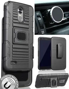 Case for LG Stylo 3/Mount/Clip, Nakedcellphone's Black Ring Grip Case Cover + Belt Clip Holster Stand + Magnetic Car Mount for LG STYLO-3, STYLUS-3 (LS777/M430/MP450/MP450N/TP450)