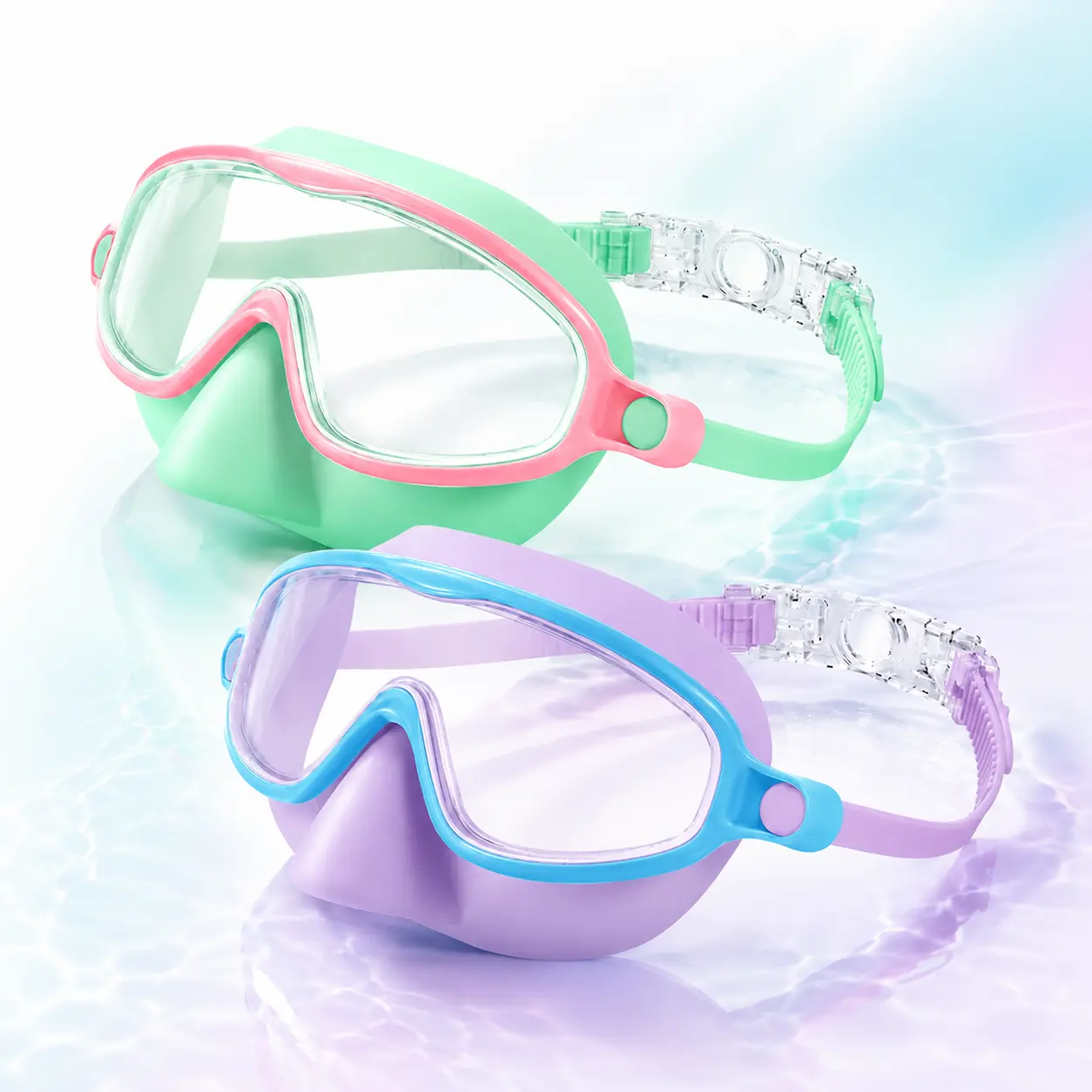 2 Pack Kids Swim Goggles with Nose Cover, Anti-Fog UV Wide View No Leak Swim Mask for Boys Girls, Pool Beach Swim Lessons