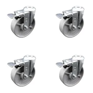 Service Caster SCC-BHTTL20S514-SSS-4 Semi Steel Cast Iron Swivel Bolt Hole Caster, 5x1.25 in. Silver Lockable Wheels, Double Swivel Design - Set of 4