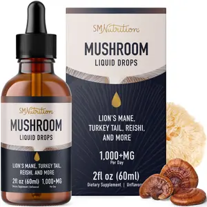 SM Nutrition Mushroom Liquid Drops Complex with Lions Mane Reishi Shiitake & More 2 Fl Oz Nootropic Supplement for Immune System Support and Cognitive Health