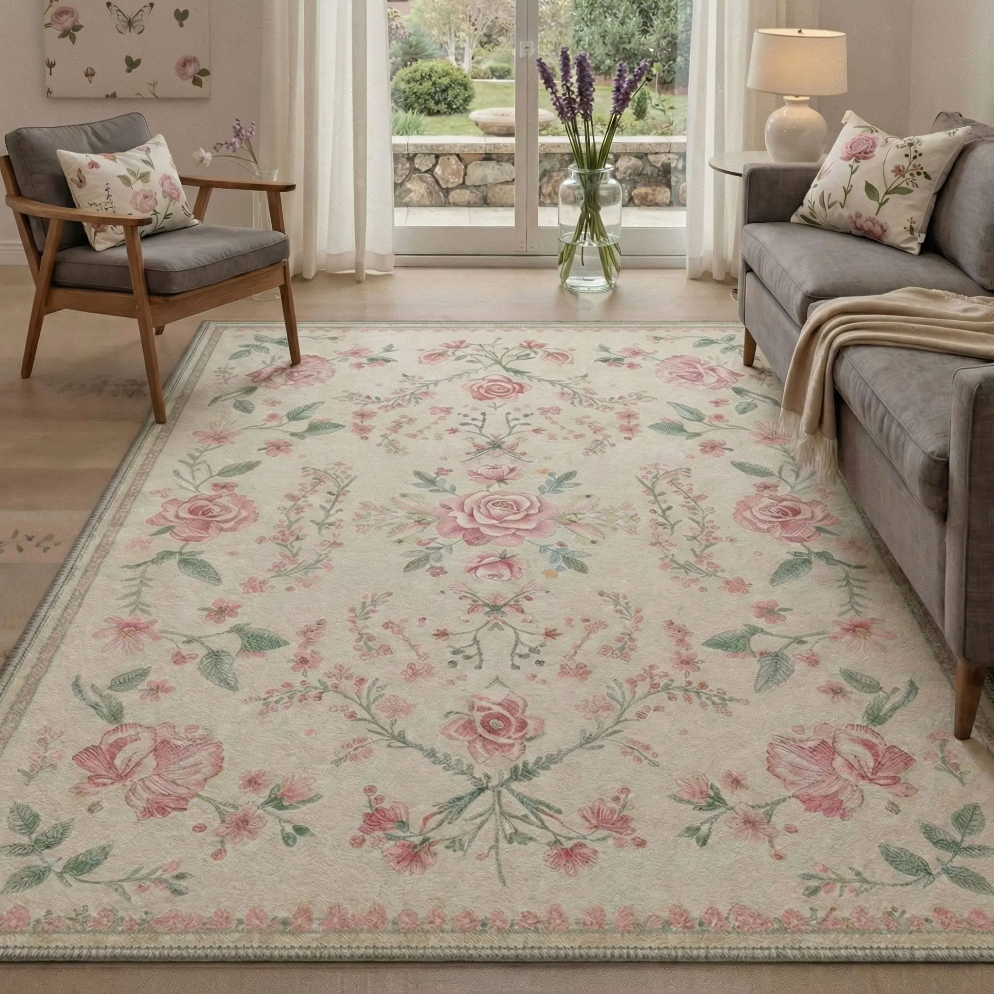 【Deals For You Days】GENIMO Area Rug – Machine Washable, Pet Friendly, Non-Slip Floor Rug, Soft Home Carpet, Ideal Living Room, Bedroom, Kitchen, Hallway Decor ,ARF2638-PETAL