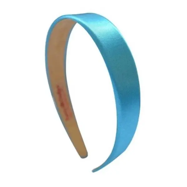 Turquoise Blue Satin Arch Headband with No-Slip Lining, 1 Inch Width
