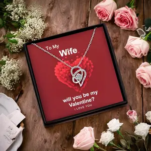 Women's 1Pc "TO MY Wife" Stainless Steel Heart Pendant Necklace - Long Length Zircon, Female Daily Love Jewelry Gift with Luxury Gift Box, Greeting Card for Valentine's Day, Anniversary
