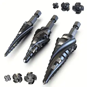 3PCS M35 HSS Cobalt Step Drill Bits, Four Edge Spiral Groove Reamer Drill Set with Durable Hex Shank, Suitable for Precision Drilling on Metal Wood and Plastic