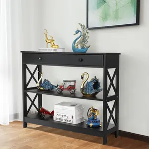 LEMY X-Design Wooden Console Table - Entryway Table with Storage Drawer and 2 Shelves