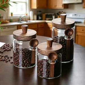 Airtight Food-Grade Glass Coffee Canister with Bamboo Lid, Kitchen Mason Jar Set for Beans, Grounds & Tea Storage, Home Organizer Containers