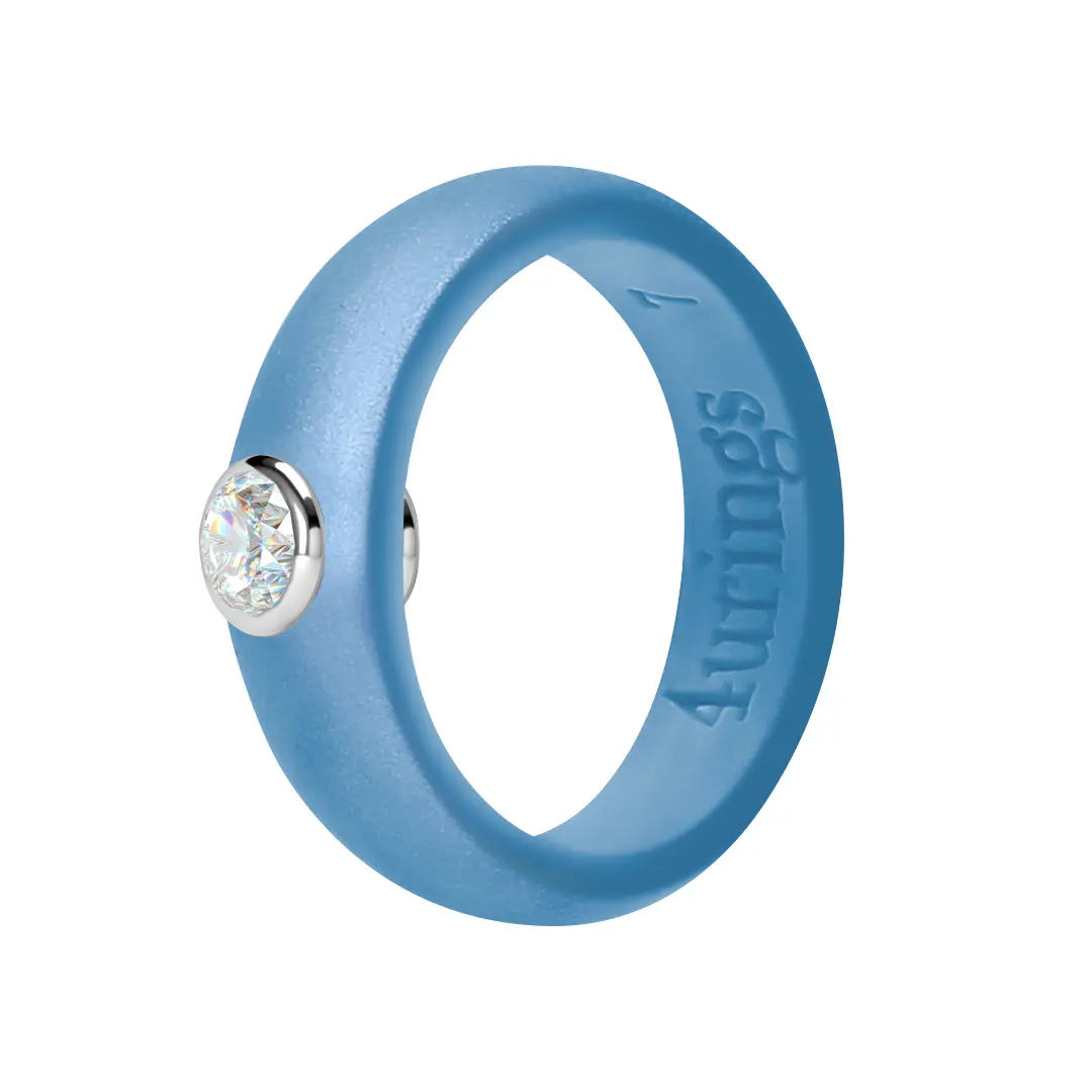 Metallic Blue Womens Silicone Diamond Wedding Ring with Rhinestone Silicone Engagement Rubber Ring Artificial Zircon Ring Bridal Rings