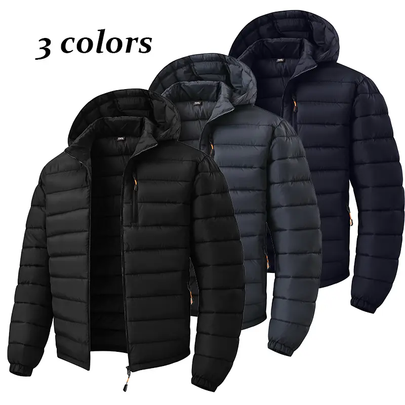 Men Lightweight Quilted Hooded Puffer Jacket, Windproof Warm Zip Pocket Padded Coat For Autumn Winter Daily Outfits, Multiple Pack Sizes Available