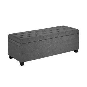 VEVOR Storage Ottoman Bench, Button-Tufted End of Bed Bench with Side Bags, Flip-up Upholstered Storage Chest with Metal Frame, Linen Bed Ottoman for Living Room, Bedroom, Entryway, Office, Grey