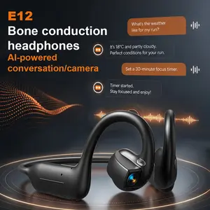 E12 Bone Conduction Camera Headset, AI Smart Conversation Open-Ear Bluetooth Earphones, Supports HD Video Recording & Voice Recording, Real-Time Translation via App, Ideal for Daily Life Recording, Cycling and Travel.