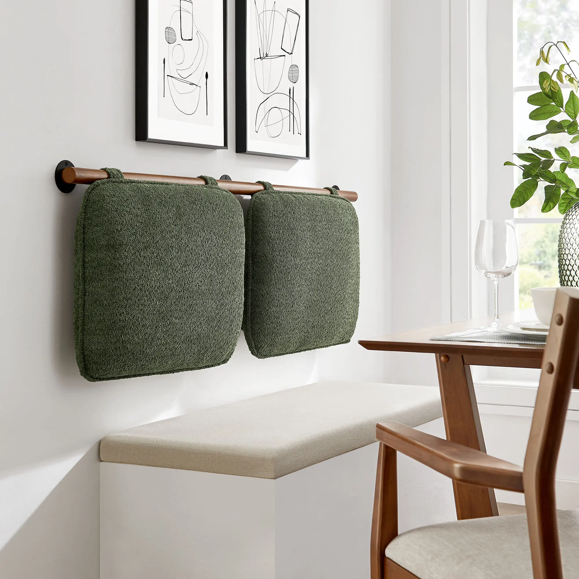 King Size Anela Wall-Mounted Chenille Fabric Headboard - Sage Walnut, Elegant Style, Solid Construction, Floating Design, Rubberwood, Primary Bedroom
