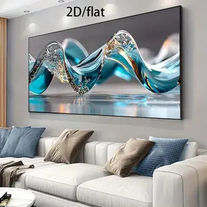 1 Piece Frameless Modern Abstract Blue and Gold Water Splash Canvas Poster, 27.55x 55.11inch - Vibrant Wall Art, Suitable for Bedroom and Living Room Decoration, Frameless, Abstract Wall Art