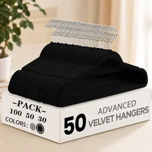 Set of 30/50/100 Premium Velvet Non-slip Hangers with Tie Bar, 360° Swivel Hook, Space-saving Clothed Organizer for Wardrobe and Laundry, Durable Indoor & Outdoor Use