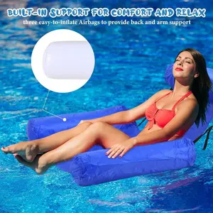 Durable PVC Inflatable Adult Water Hammock, Portable Lightweight Blue Pool Float Pad, Pool Float Lounge, Adjustable Straps, No Pump Needed, Perfect for Lakes and Pools