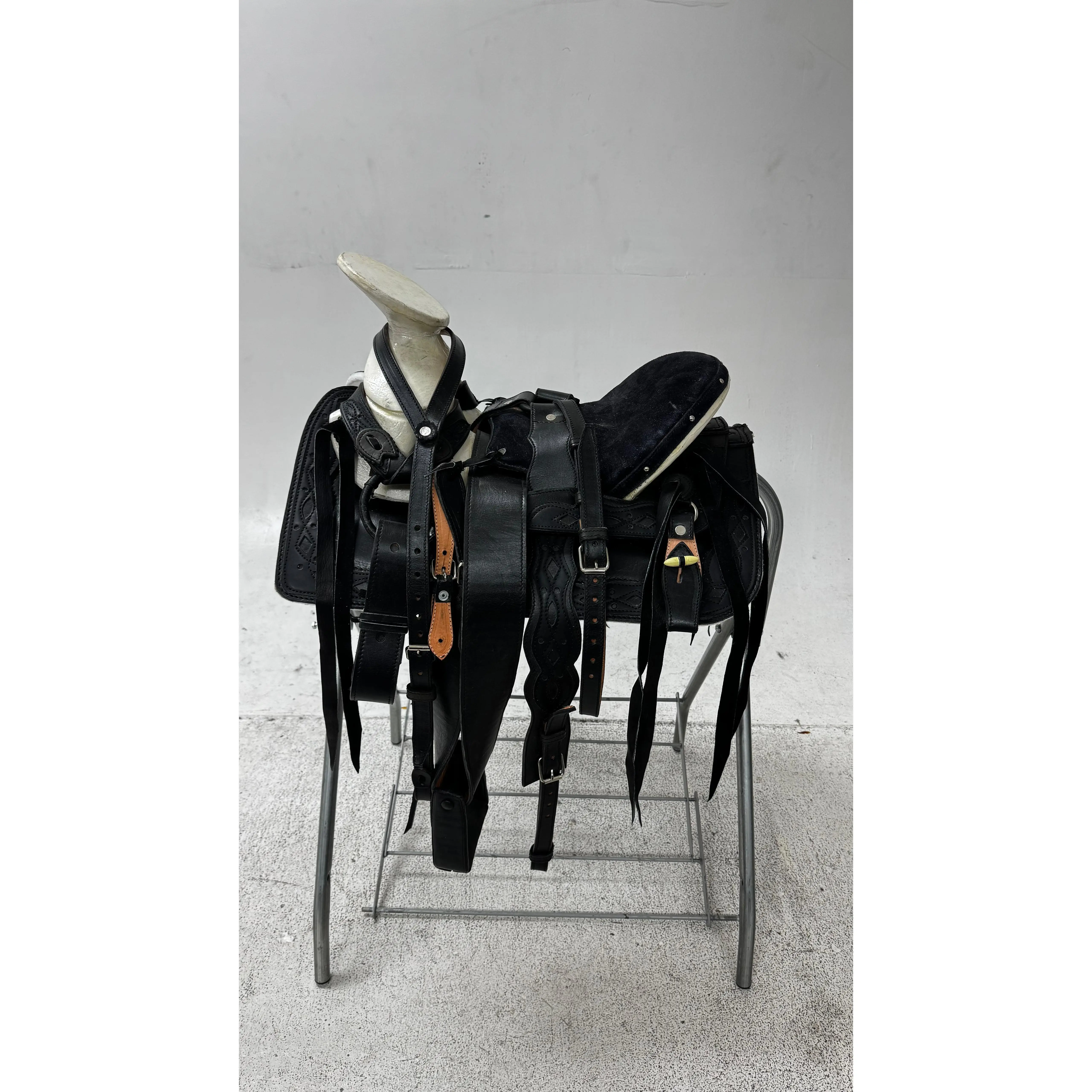 Charro Pony Saddle – Black Leather (12.5”) “El Potrillo Negro”