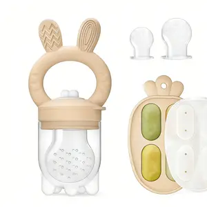 5pcs Baby Fruit feeder Vegetable Teether Toys Rabbit Style Set with Breast Milk Food Freezer Carrot Mould, Includes M Size Teether and S Plus M Size Pacifier Bags Feeding Care