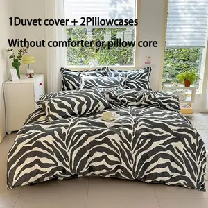 3-Piece Zebra Print Decorative Bedding Set, Bed Sets Supplies, Breathable and Super Soft, Includes 1 Duvet Cover and 2 Pillowcases, Suitable for All Seasons