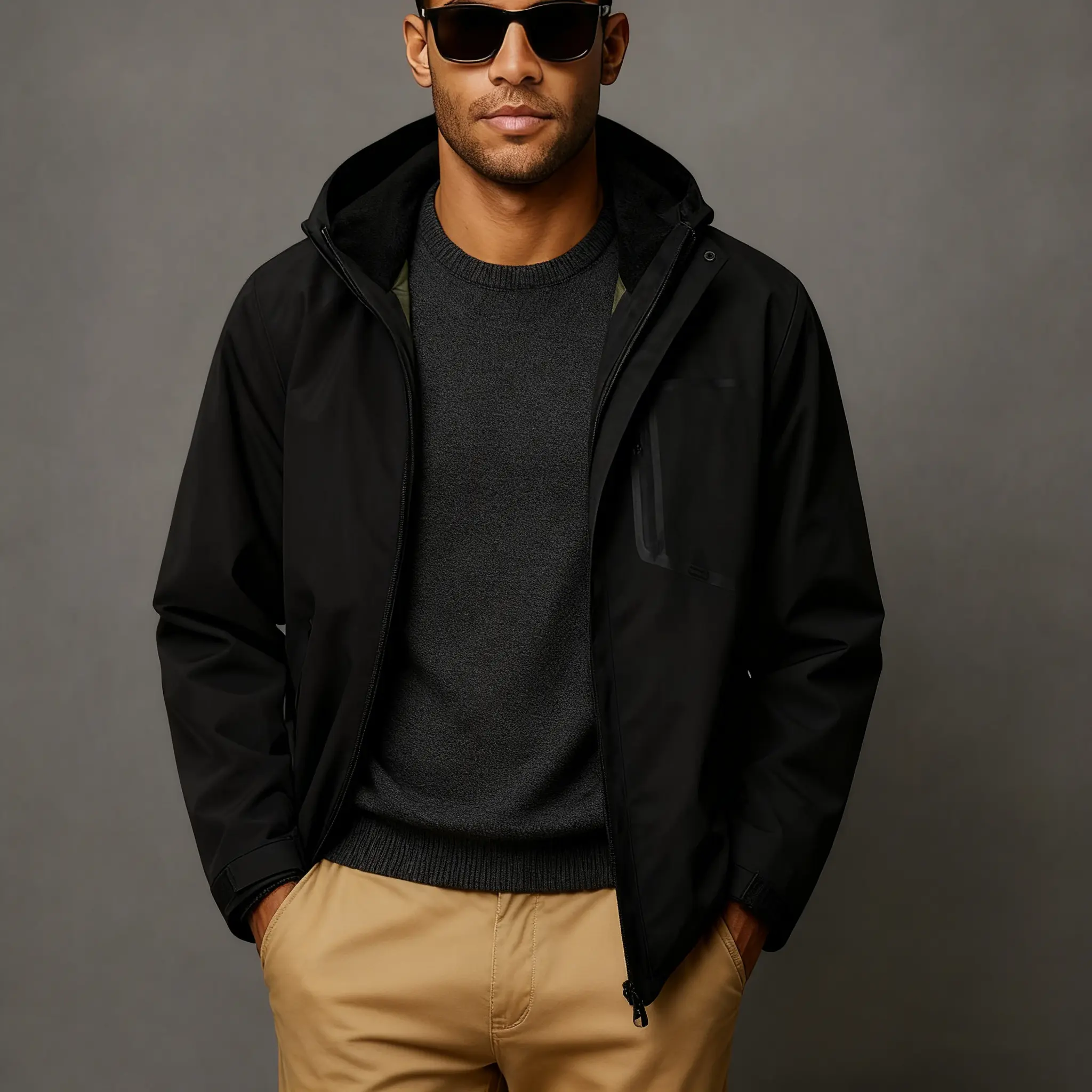 COOFANDY Menswear Men's Detachable Long Sleeve Casual Coat - 3-Season Wear, Windproof, Waterproof, With Pockets