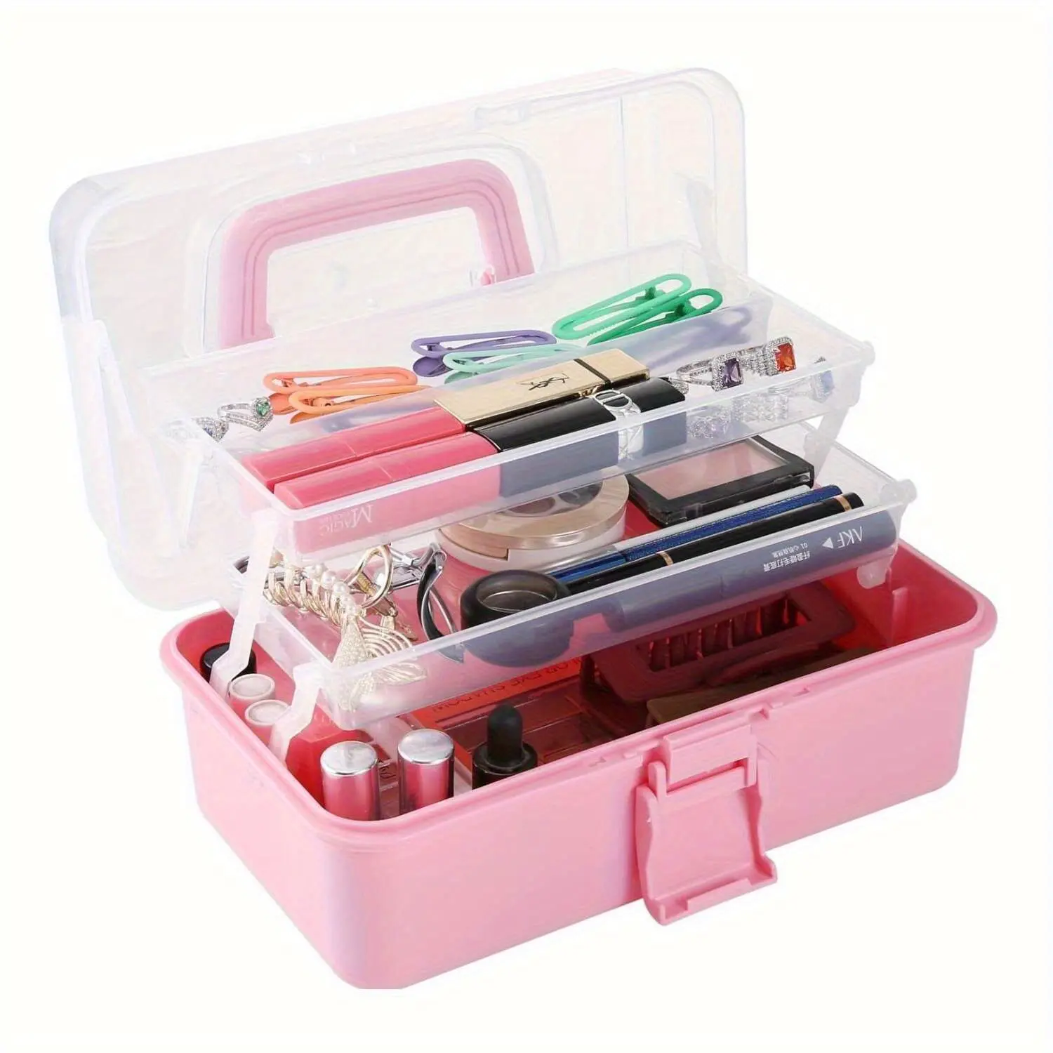 3-Tier Multilayer Storage Large Capacity Storage Box, Compartment Box, Plastic Storage Boxes, Foldable Storage Containers, Transparent Foldable Organizer for Nail Art, Stationery, Stackable Durable Plastic Organizers for Crafts and Home Organization