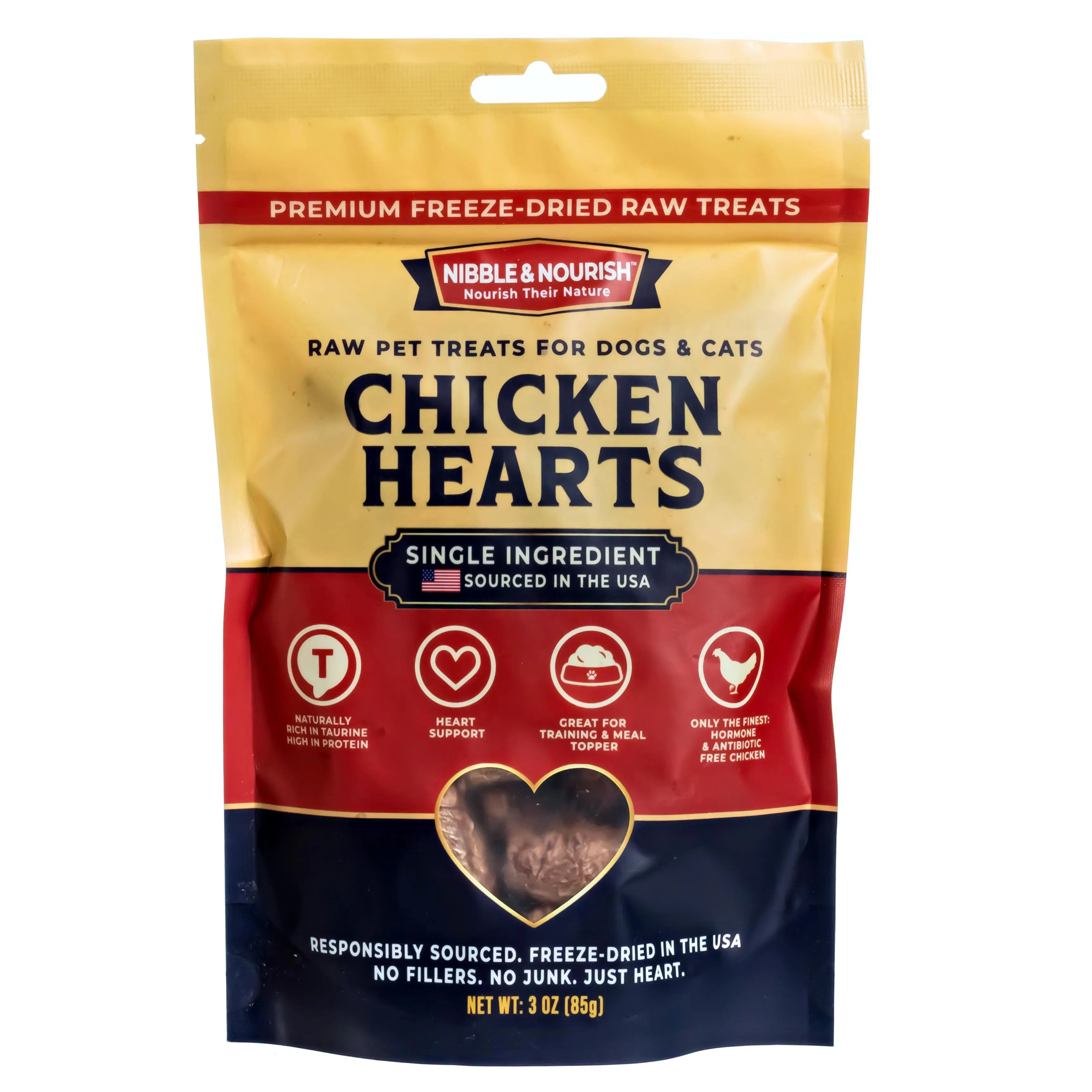Nibble & Nourish Freeze-Dried Chicken Hearts Dog & Cat Treats – Single Ingredient Raw Pet Treats, Made in USA, High-Value Organ Meat for Training, Meal Toppers & Everyday Rewards, No Fillers or Preservatives