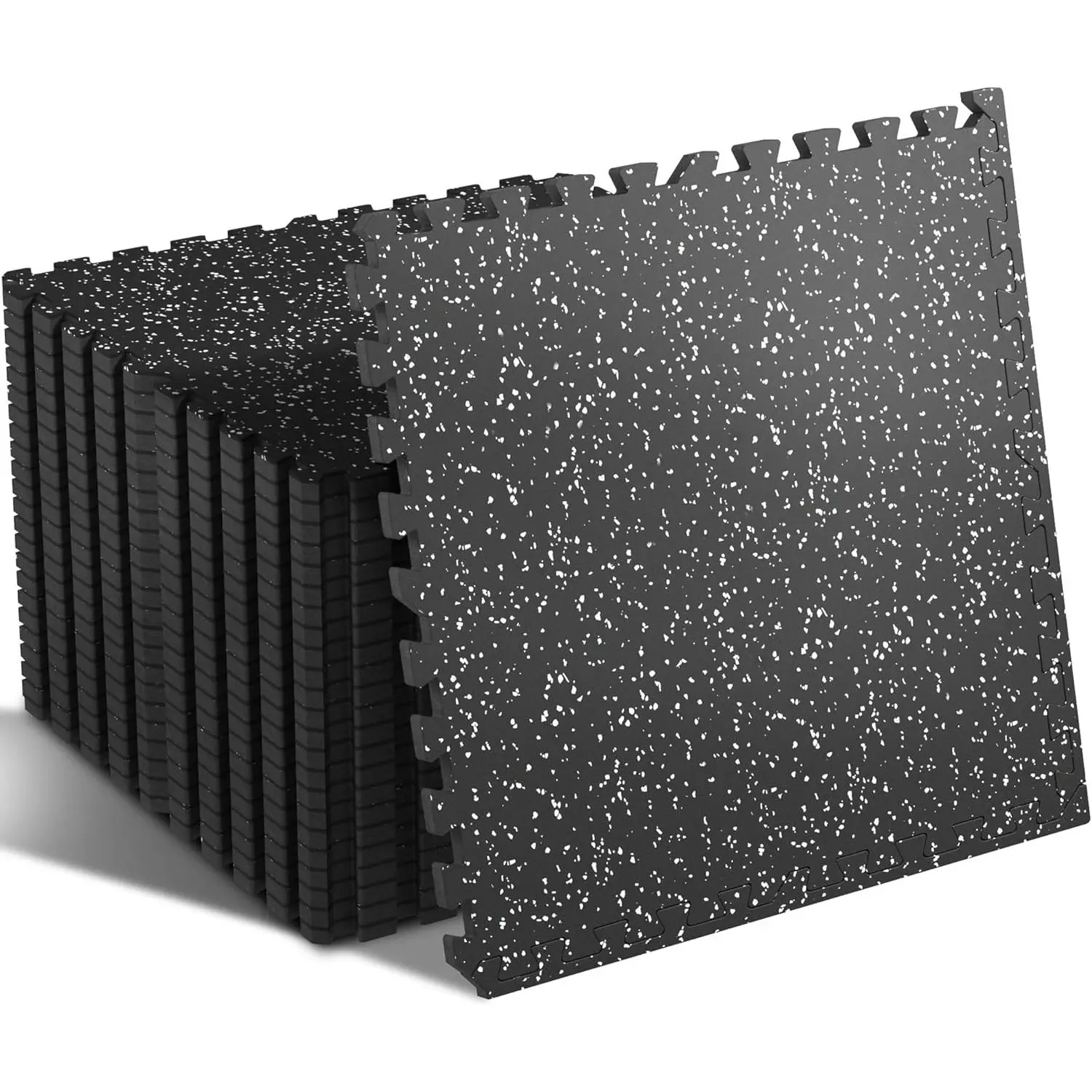 0.4 Inch Gym Flooring for Home Gym, 24 Tiles Gym Floor Mat with Heavy Duty Rubber Top, Interlocking Rubber Flooring Mats, 24"" x 24"" Workout Exercise Equipment Mats (96 sqft), Black/Grey