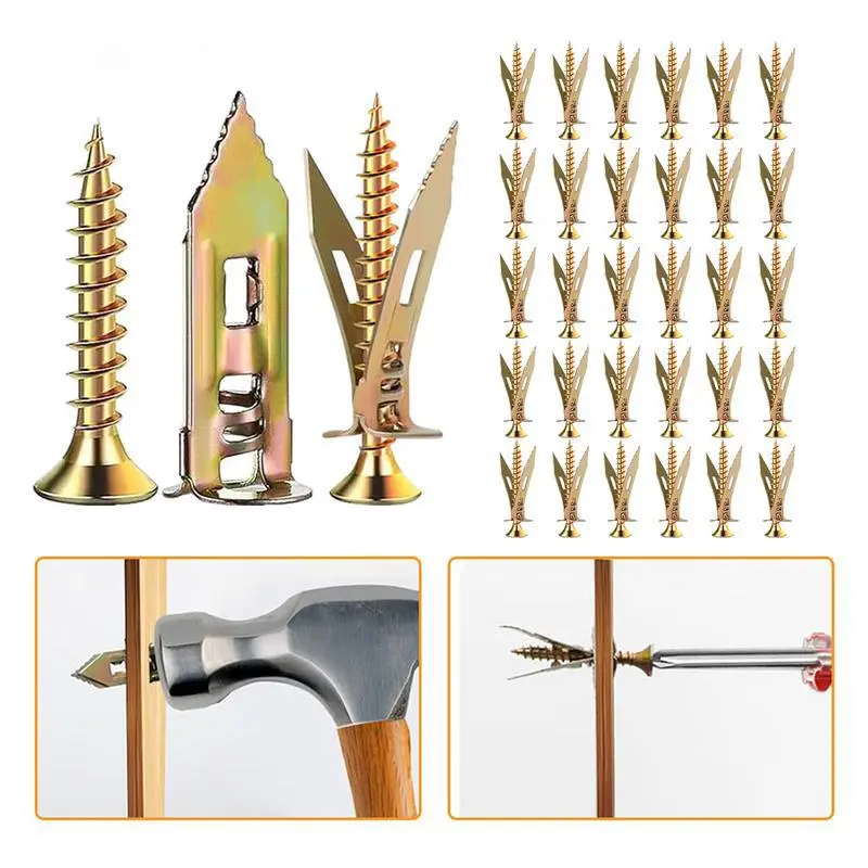 60 Count Drywall Self Drilling Anchors and Screws, toggle bolts, Easy Application, No Drill or Holes in Wall,Heavy-Duty Zinc-Plated Steel Anchors with Self-Tapping Screws,Hollow Screws and Anchors for TV,Bicycle,Cabinet Fixing Accessories. toggle  bolts