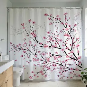 1 Pc Bathroom Design Ideas Japanese Cherry Blossom Durable Shower Curtain Enhance Home Decoration Floral Print, Flower Adds Style Discover Beautiful Patterns Create a Serene Retreat with Stylish and Contemporary Shower Curtains