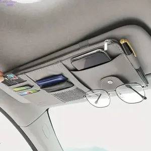 PU Leather Car Visor Organizer, Slim Ceiling-Mount Car Organization Supplies with Zippered Pockets & Multi-Pockets, Auto Accessories for Phones, ID Cards, Sunglasses & Small Items, Universal Vehicle Interior Accessories, Accessories For Car