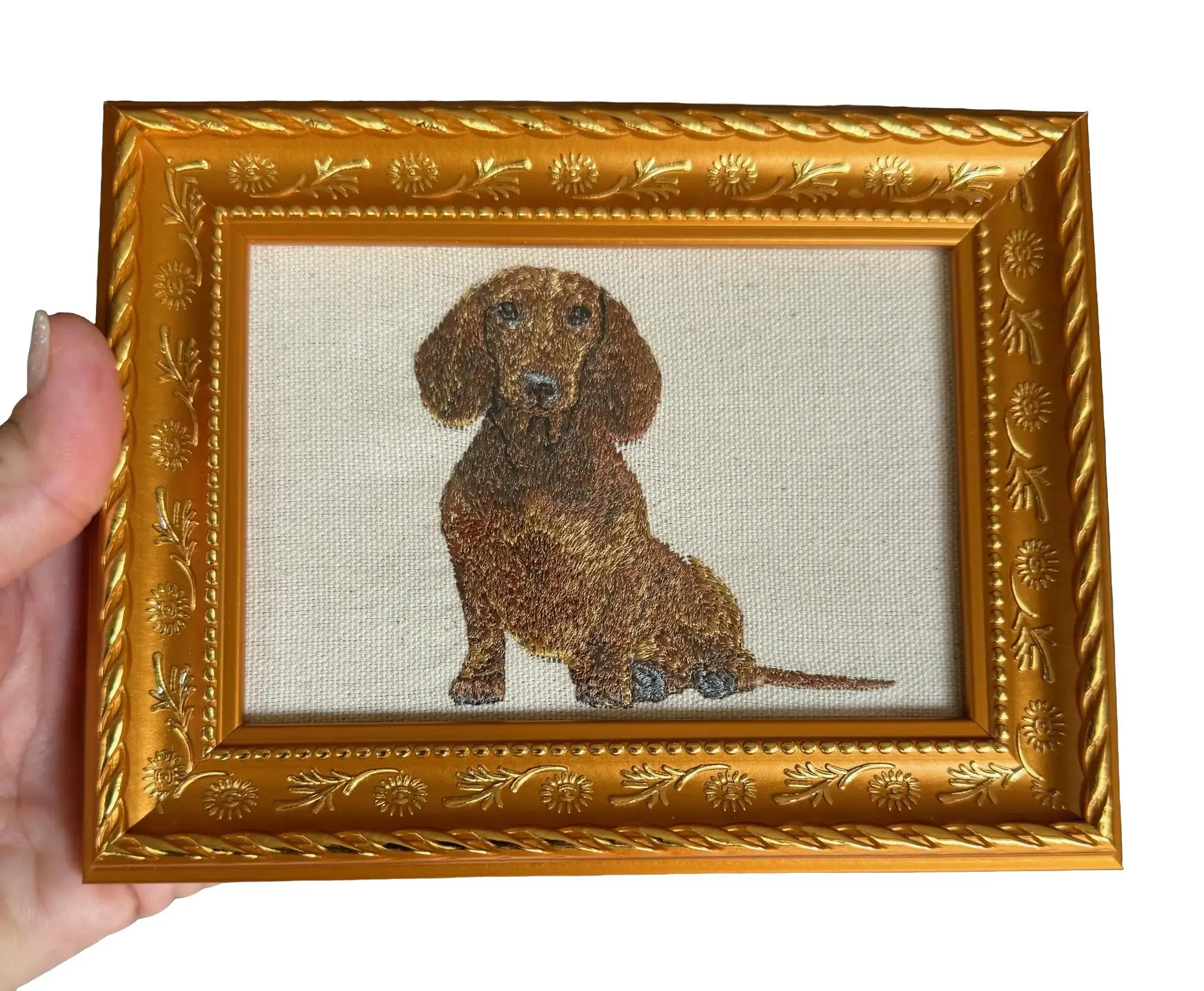 Artistic Dachshund Machine-Embroidered Framed Plaque - Indoor Animal Home Decor, Brightening Room Tabletop Accent for Home-Office, Other Dog Breeds & Designs Available, Decoration