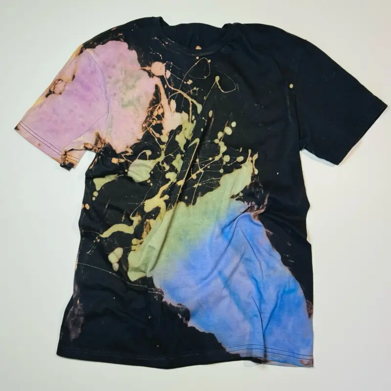 Splatter Reverse Tie Dye Shirt, Bleach Splatter Tee, Rainbow Splashed Crewneck, Paint  Splatter, One of a Kind Cotton T-Shirt, Everyday Fashion, Unique Finds, Cotton Comfy, True to Size and Prewashed, Casual Fit Black Shirt, Unisex/Adult Size,