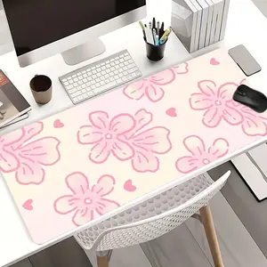 Simple Pink Flowers Gaming Mouse Pad Extra Large Computer Mouse Pads for Desk xxl Mouse Pad for Laptop Big Mouse Pad Extended Mouse Pad with Non - Slip Rubber Base Stitched Edge for Home and Office