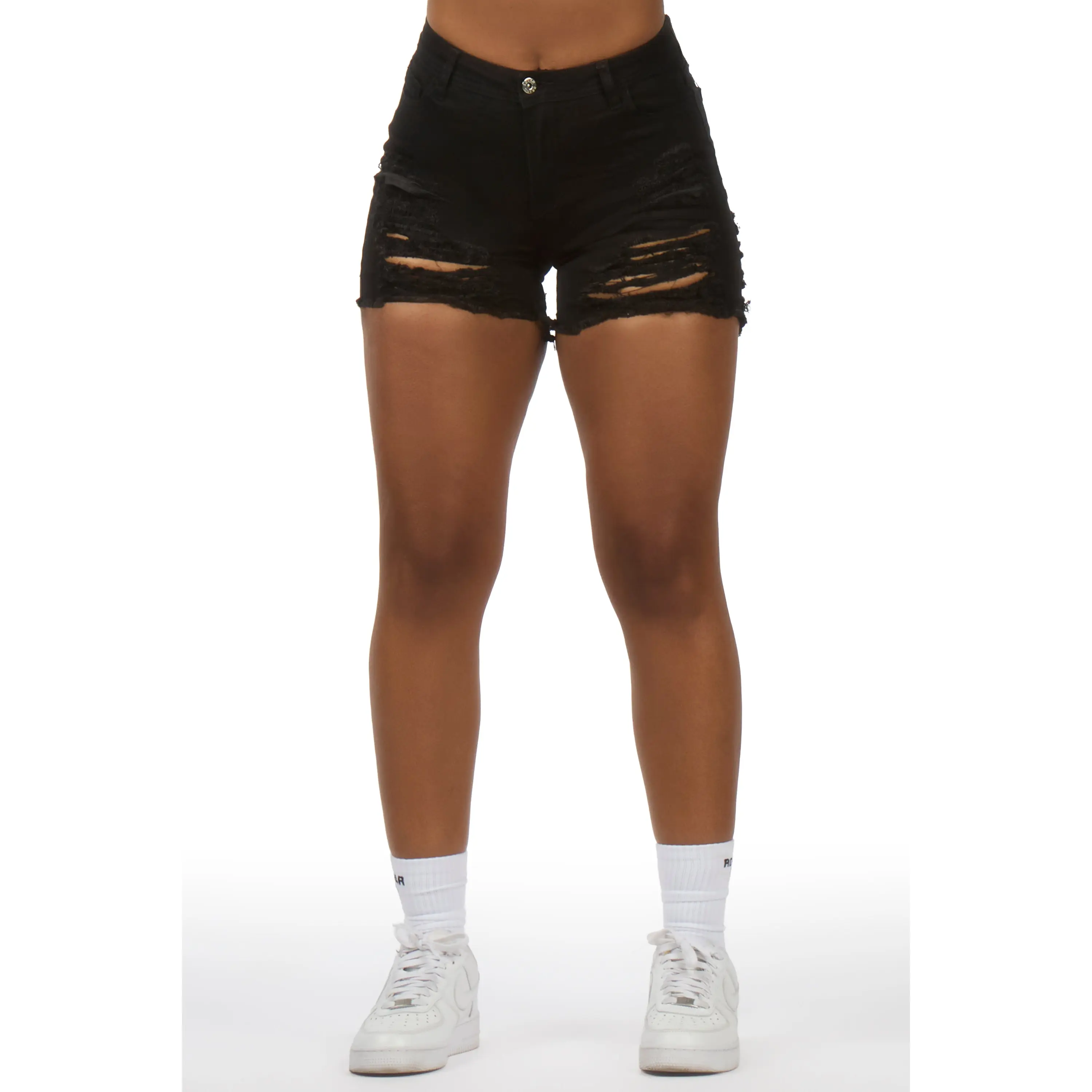 Keelen Black Distressed Denim Short