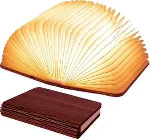 Handmade Redwood Folding Book Light - 3-Temperature Color-Change LED Lamp, Rechargeable 800mAh Battery, 5.7x4.3x1.0in Eco-Friendly Tear-Resistant Paper Shade, for Home Decor, Mini Gifts for Coworkers