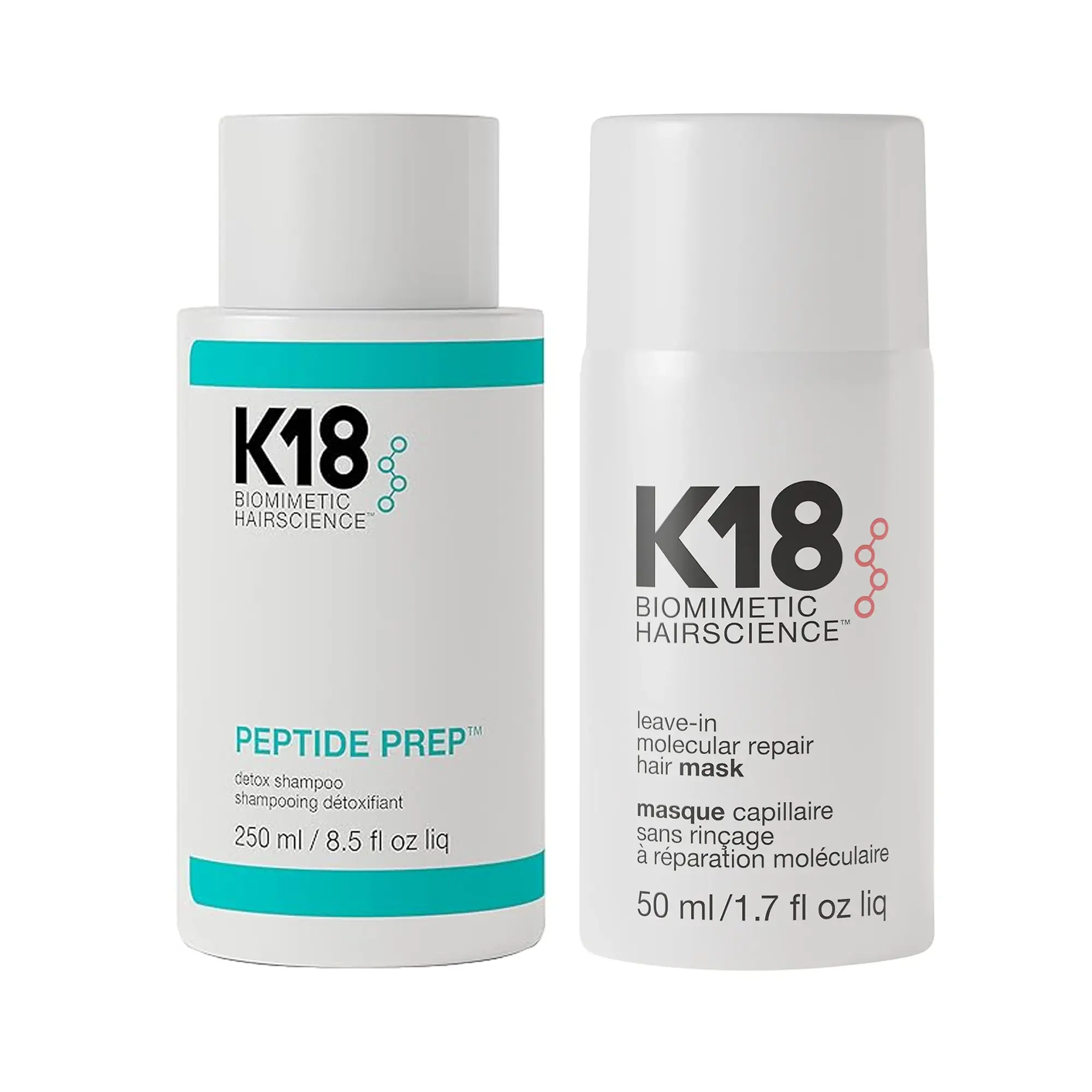 K18 Biomimetic Reset And Repair Duo (Peptide Prep Detox Shampoo 8oz + Leave-In Mask 1.7oz)