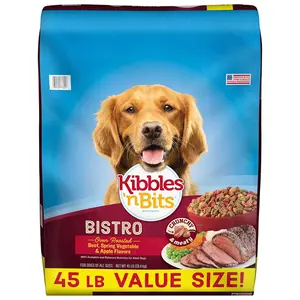 Kibbles 'n Bits Bistro Dry Dog Food Oven Roasted Beef Spring Vegetable & Apple Flavors for Adult Dogs 45 lb Value Size US Made