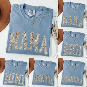 Comfort Colors Custom Mama Floral T-Shirt - Blue Jean Color, Personalized Grandparent Gift, Floral Grandma, Mama, Nana, Aunt, Mimi, Gigi, Mamaw, Gammie Shirt