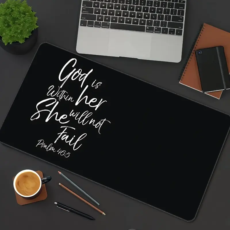 Text Pattern Mouse Pad Divine Psalm Gaming Mouse Pads Black Script Lettering Large Mousepad Rubber Stitched Edges Keyboard Pad XXL Desk Accessories Desktop Accessory Desk Decor For Office Ideal Gift for Men Women Computer Mouse Pad