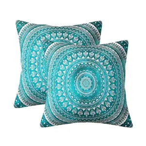 JIT 2PCS Printed Series Round, Patterned, Mandala Decorative Cushion Covers for Living Room and Bedroom Sofa, American Vintage Style Decorative Pillow Cases, Holiday Party Decorative Pillow Covers, Holiday Gifts for Family (Pillow Inserts Not Included)